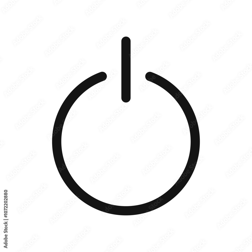 Power button icon black and white vector outline sign Power button icon black and white vector outline sign