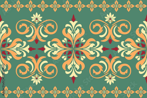 Vintage Floral Pattern on Green Background