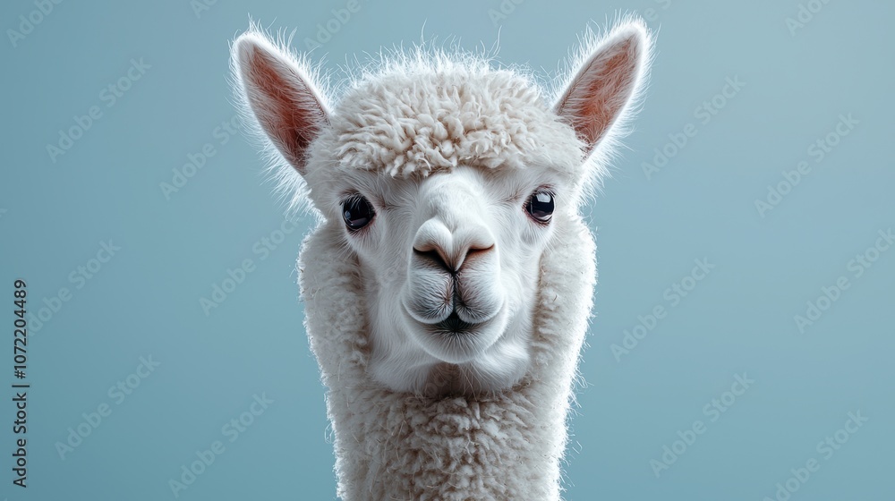 Obraz premium Minimalist Portrait of an Alpaca Against Light Background