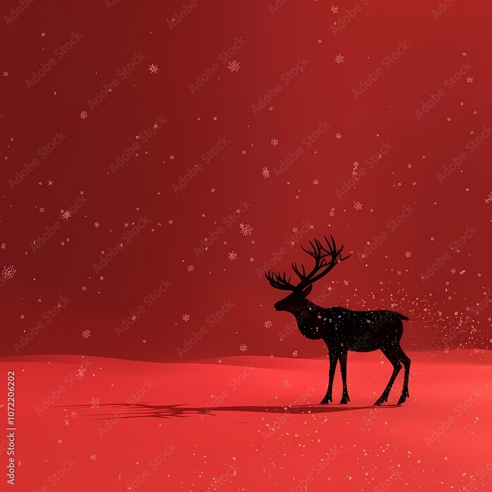Silhouette of Deer in Red Snowy Landscape Silhouette of Deer in Red Snowy Landscape