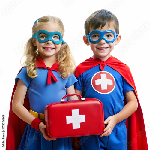 A superhero-themed first aid kit for kids, featuring colorful designs and fun supplies, encourages safety.