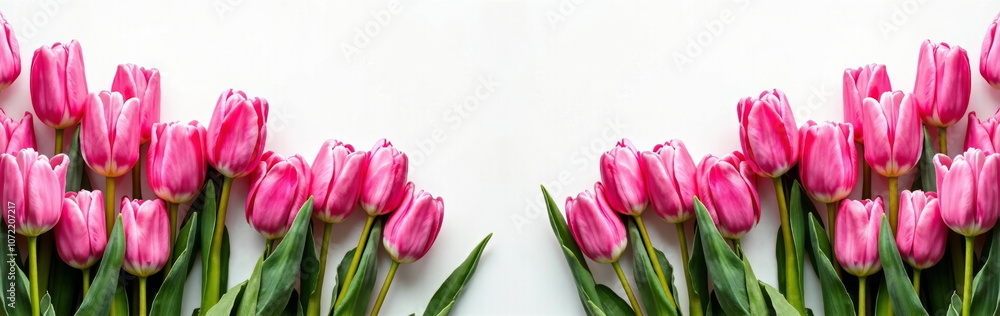 Vibrant pink tulips on white background - perfect for spring blogs, floral websites, greeting cards, wedding stationery, or Mother's Day presentations Vibrant pink tulips on white background - perfect for spring blogs, floral websites, greeting cards, wedding stationery, or Mother's Day presentations