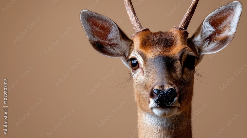 Obraz premium Minimalist Portrait of a Deer Against Neutral Background
