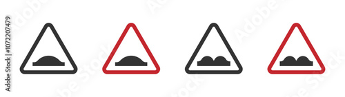 Road hump sign. Speed bump vector signs set