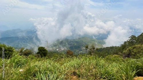 Clounds and fog over Liptons Seat tea plantation timelapse  - Sri Lanka photo