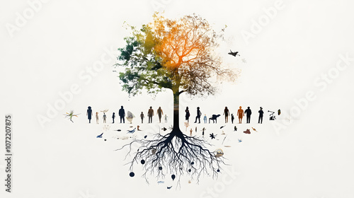 artistic family tree with intricate roots and branches, symbolizing connection and growth
