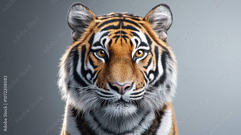 Minimalist Tiger Portrait on Gray Background Minimalist Tiger Portrait on Gray Background