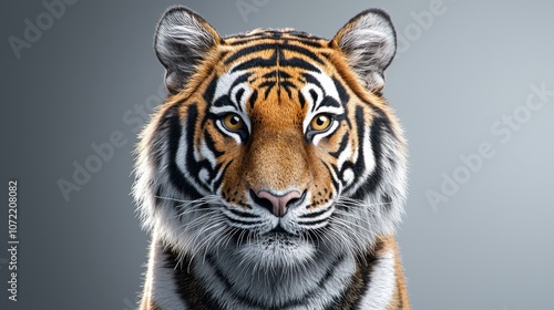 Minimalist Tiger Portrait on Gray Background photo