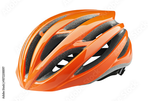 Orange bicycle helmet isolated on a white background. photo