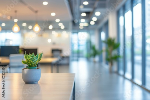 A modern office with a plant on the table photo