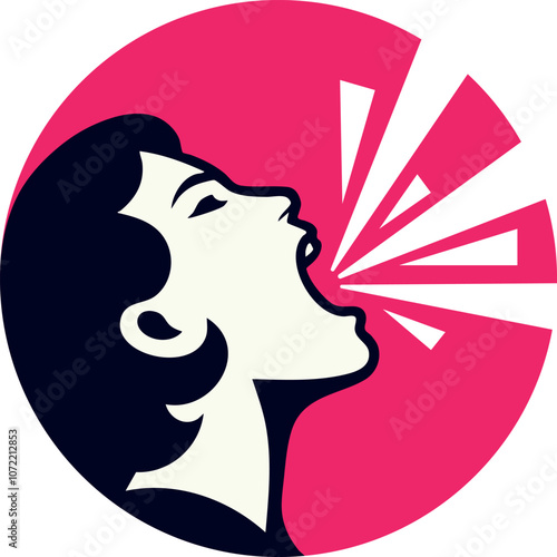 Feminism symbol: lesbian girl feminist promotes gender equality, women rights fight ideas and activism (round vector woman activist LGBTQ logo)