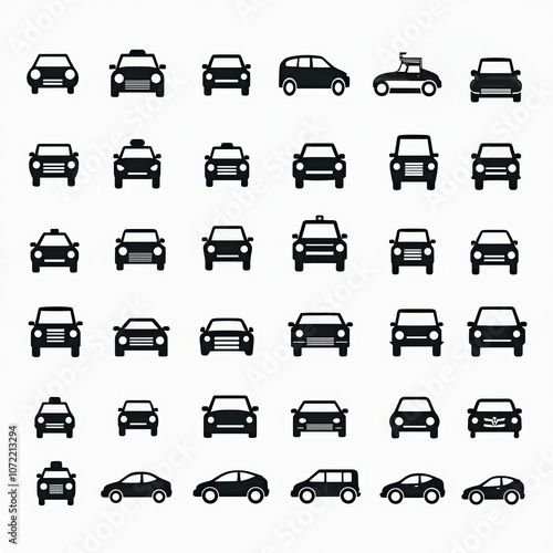 Minimalistic Set of Car Icons – Black Signs on White