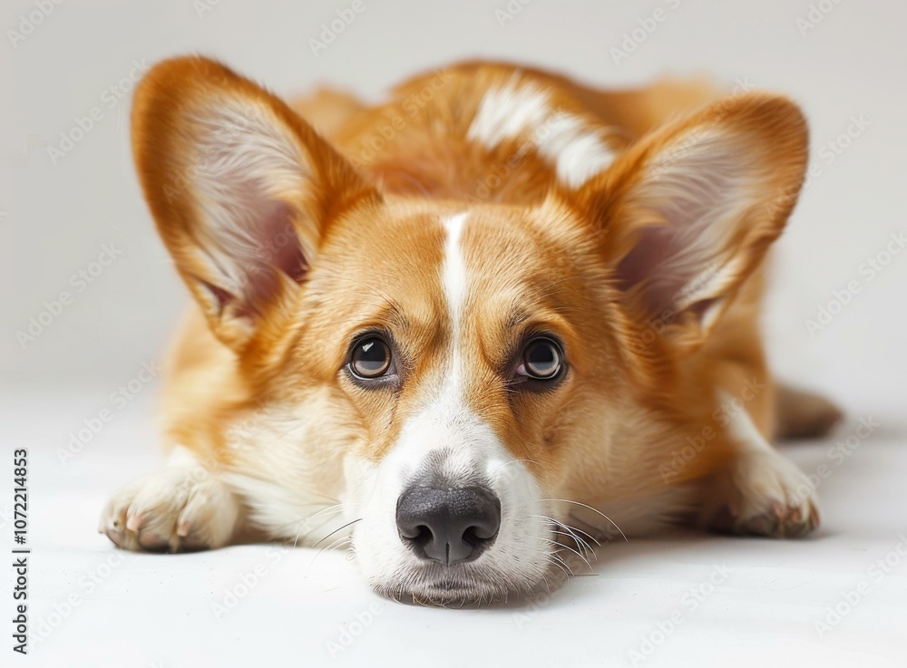 A cute corgi dog is lying on the floor A cute corgi dog is lying on the floor