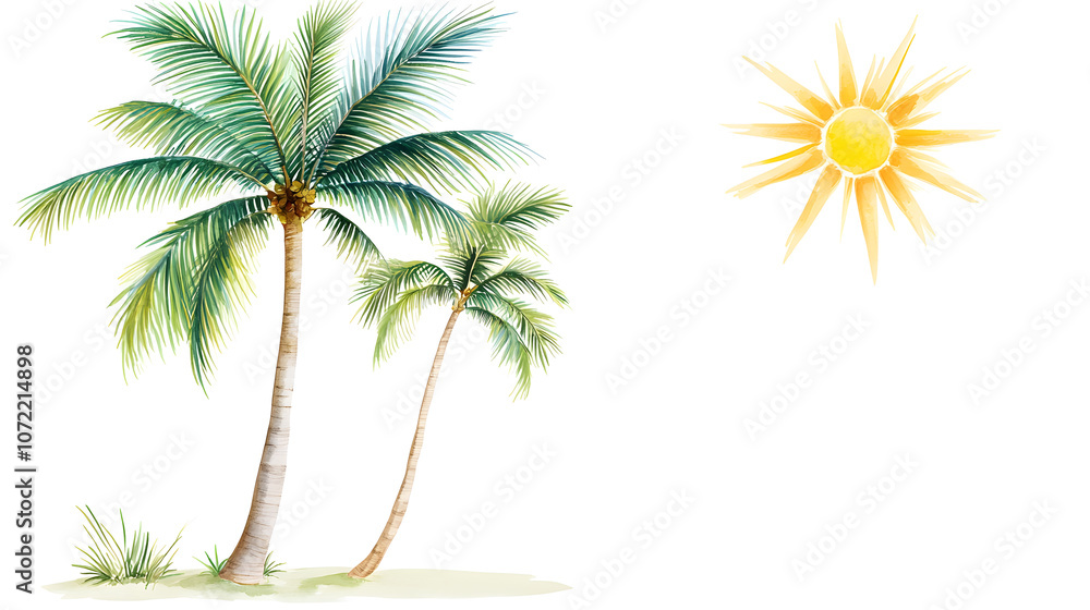 Obraz premium Tropical palm trees under bright sun, creating serene atmosphere