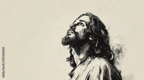 Sketch of Jesus Christ on a white background. Digital illustration.