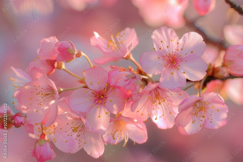 Obraz premium Close-up of beautiful pink cherry blossoms in spring