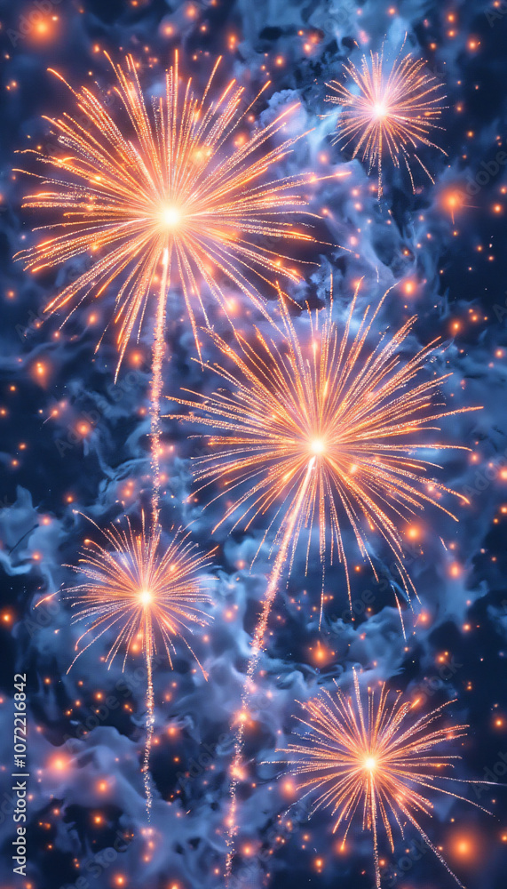 Fototapeta premium Fireworks display in vibrant colors against a dark night sky
