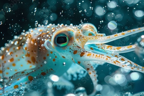 A beautiful close up of a bio luminescent squid photo