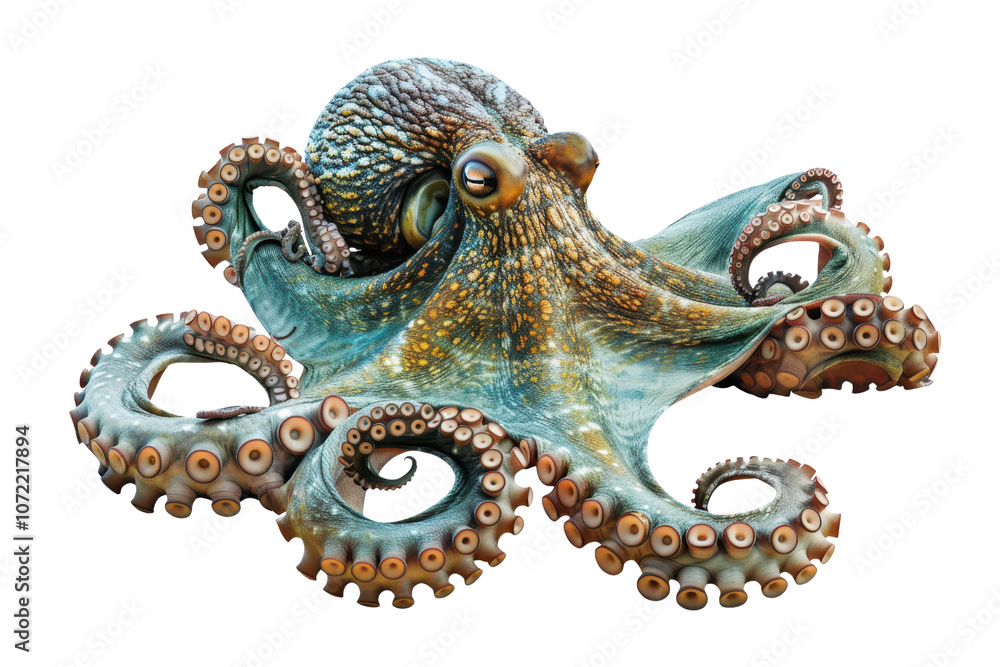 Colorful octopus with intricate patterns, stunning marine life, isolated on white background. Colorful octopus with intricate patterns, stunning marine life, isolated on white background.