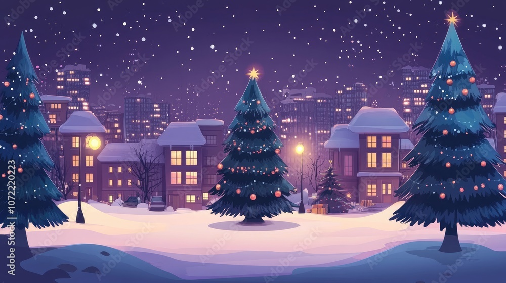 New Year festival night cityscape flat design front view modern theme cartoon drawing Complementary Color Scheme New Year festival night cityscape flat design front view modern theme cartoon drawing Complementary Color Scheme