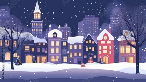 New Year festival night cityscape flat design front view modern theme cartoon drawing Complementary Color Scheme