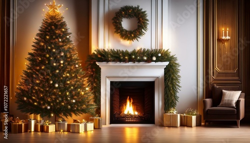 Wallpaper Mural fireplace with christmas tree and decorations Torontodigital.ca