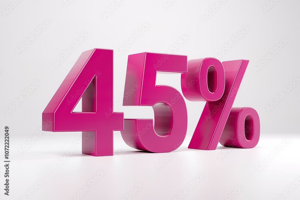 A 3D render of a vibrant pink text that reads 45% against a white background A 3D render of a vibrant pink text that reads 45% against a white background