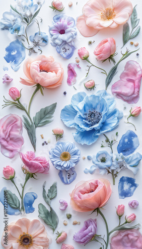 Watercolor floral pattern with pink