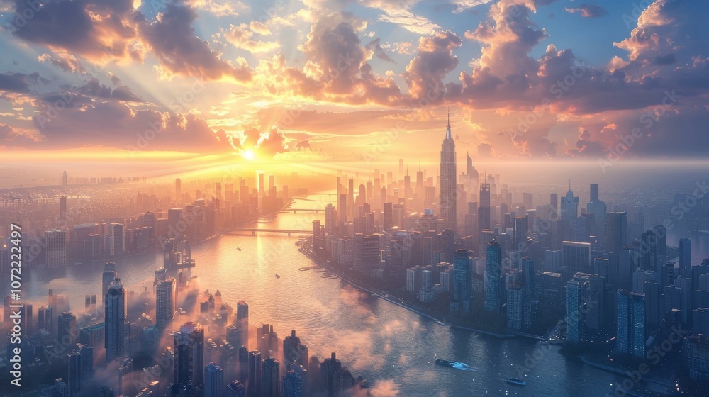 Fototapeta premium Sunrise over the Cityscapes