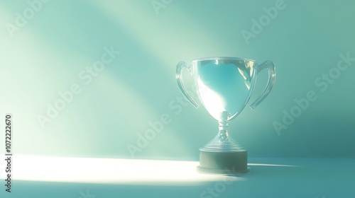 A shiny trophy illuminated by soft light, symbolizing achievement and success. photo