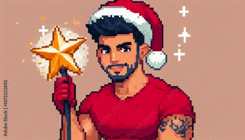 Christmas themed 8bit pixel art illustration of young santa Christmas themed 8bit pixel art illustration of young santa