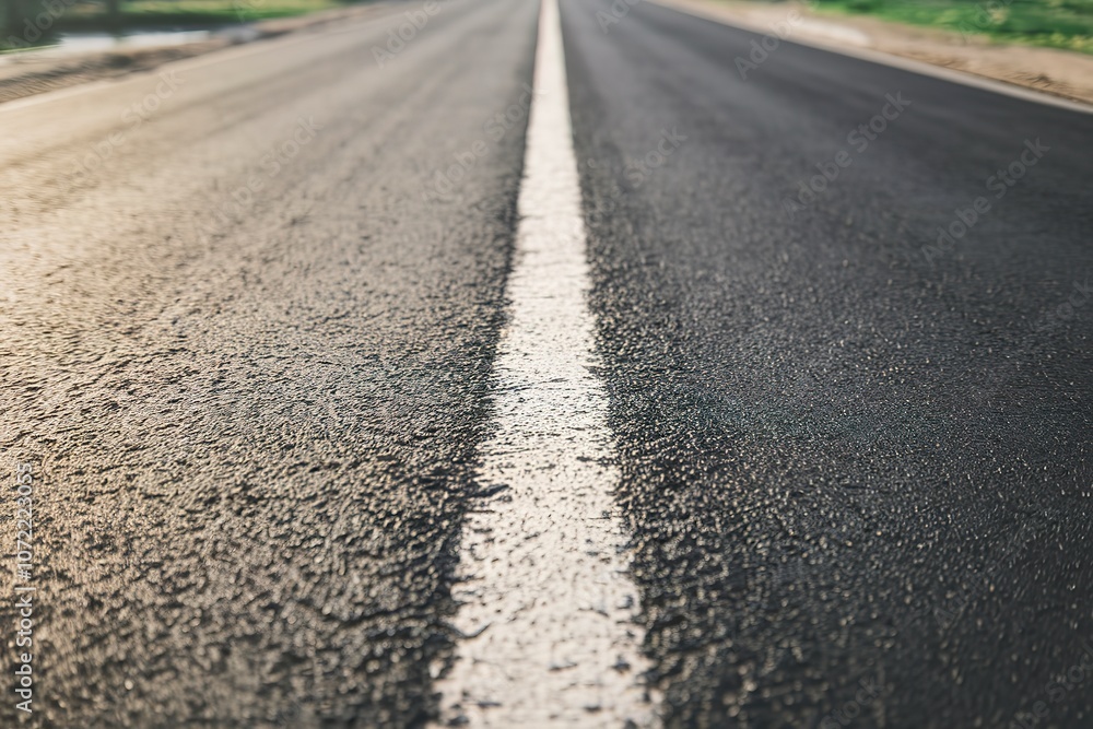 a freshly paved road with a prominent white center dividing line a freshly paved road with a prominent white center dividing line
