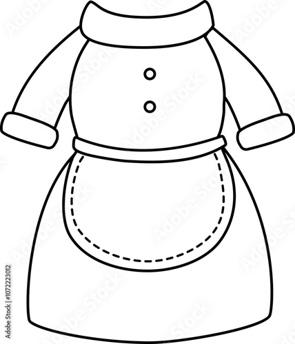 Cute Mrs Claus costume outline vector.
Isolated Christmas santa claus wife costume coloring drawing. 
Mrs Claus kitchen apron clothing outline.
Santa's wife clothe outline svg.
Transparent background.