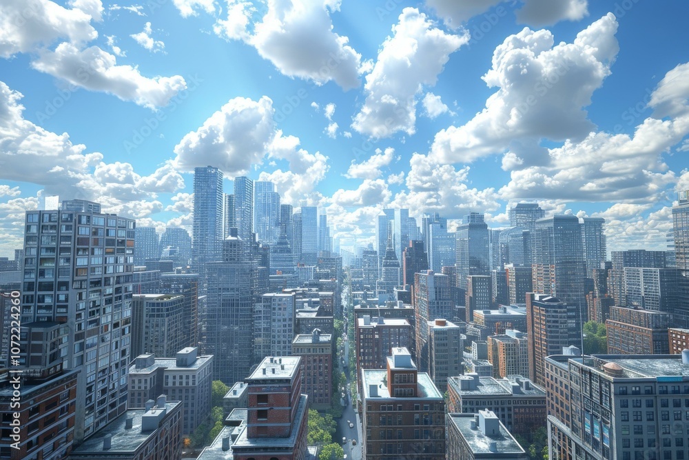 Obraz premium A Panoramic View of a Busy City on a Sunny Day