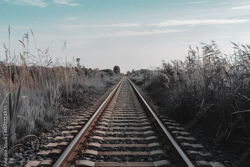Obraz premium A photo of train tracks extending into the distance