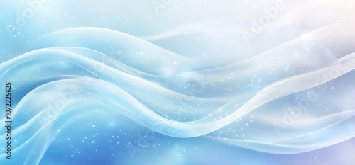 Abstract Blue Background with Wavy Lines and Glimmering Dust