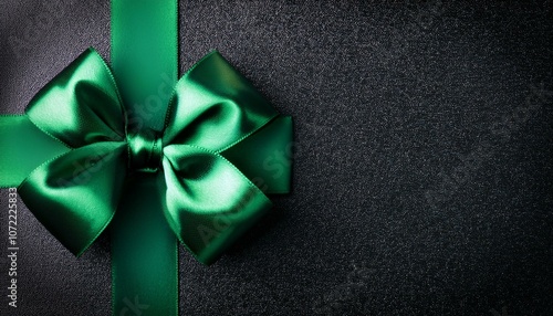 gift card wishes merry christmas background with green ribbon bow on black shiny vibrant color texture template with blank copy space