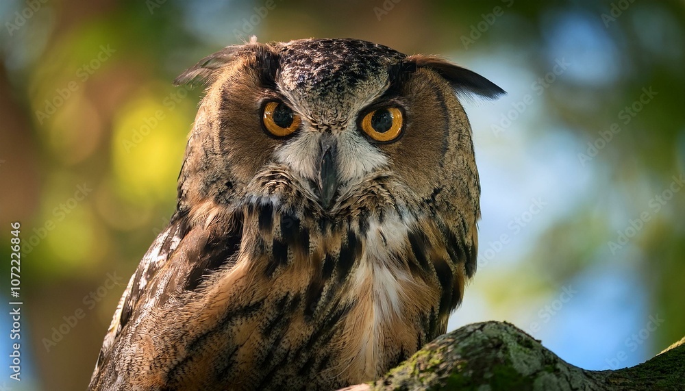 Obraz premium Eurasian eagle-owl perched on a tree, AI generated