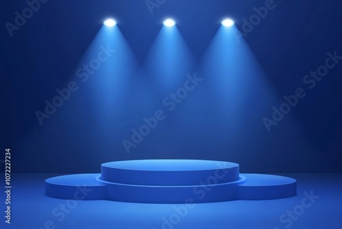 Blue Circular Platform Under Three Spotlights