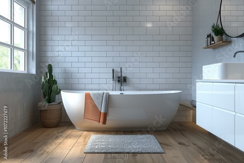 Modern Farmhouse Bathroom Design with Bathtub photo