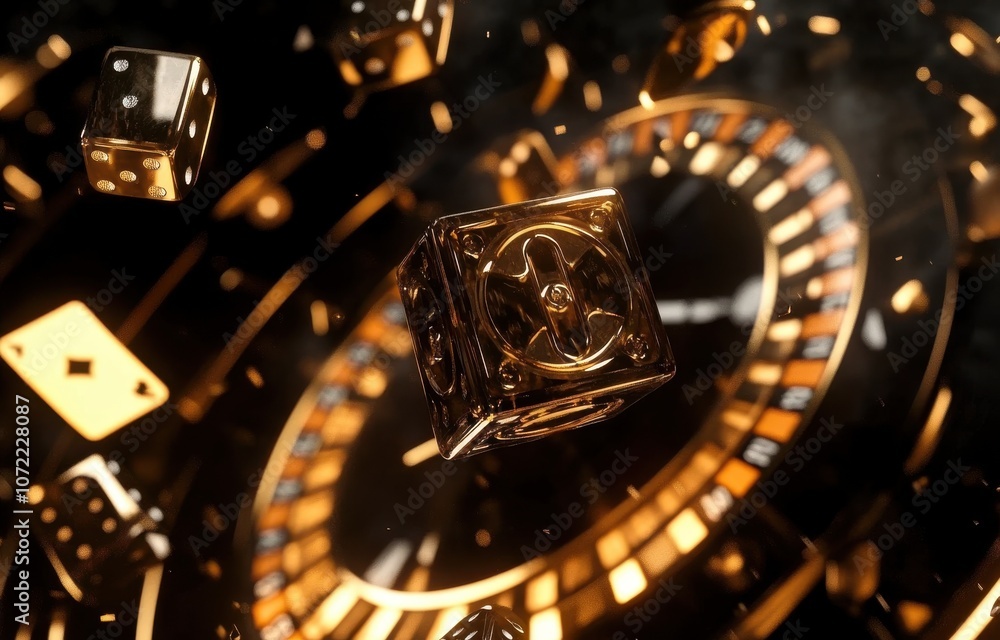 Fototapeta premium 3D Casino Elements with Cards and Dice on Dark Background