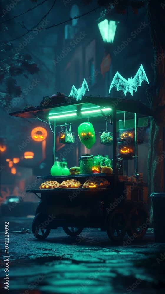Naklejka premium Spooky Halloween Food Cart.