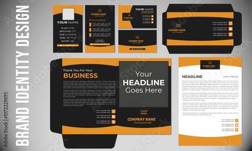 Minimal creative modern simple organic corporate brand office stationary design set template including business card, id card, letterhead, envelope, file folder   For your business