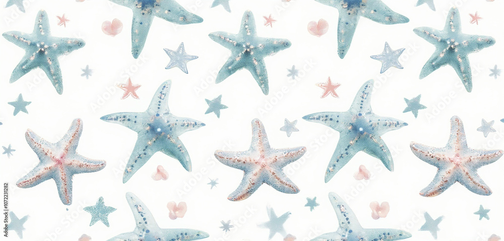 Starfish in pastel tones in a marine-themed pattern Starfish in pastel tones in a marine-themed pattern