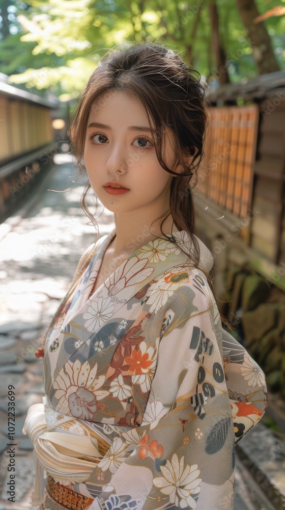 Asian Woman in Traditional Japanese Kimono in a Japanese Setting Asian Woman in Traditional Japanese Kimono in a Japanese Setting