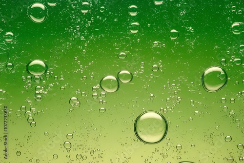 numerous bubbles floating in the air on green background