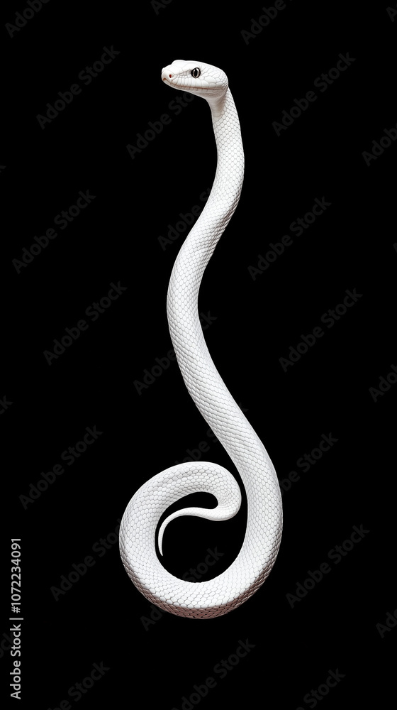 Fototapeta premium A white snake on a black background
