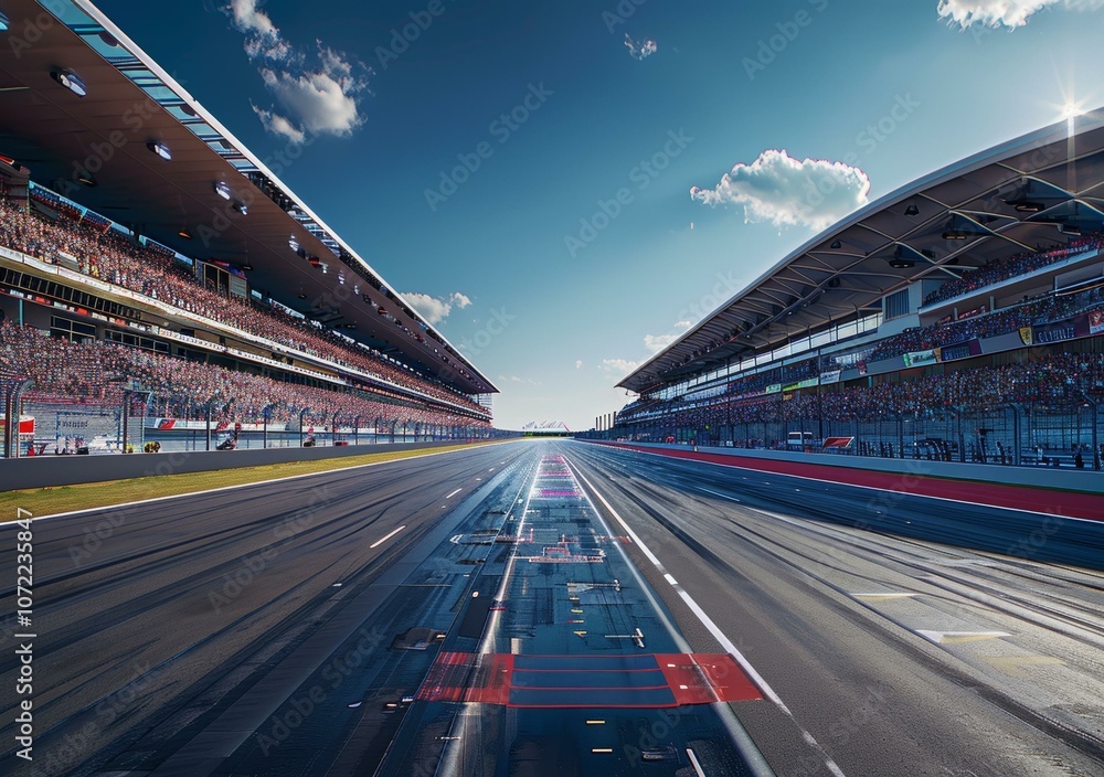 Fototapeta premium Formula One race track with empty grandstands