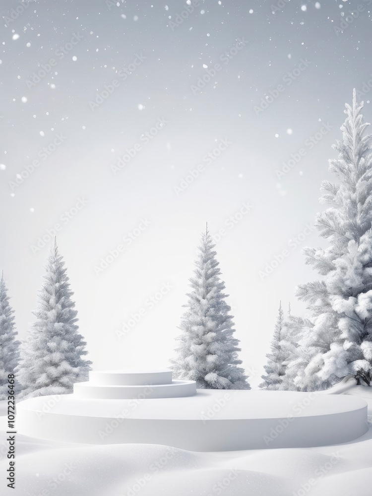 Obraz premium Christmas Winter Product podium on the background of drifts, snowflakes and snow. Realistic product podium for winter and christmas discount design, sale.