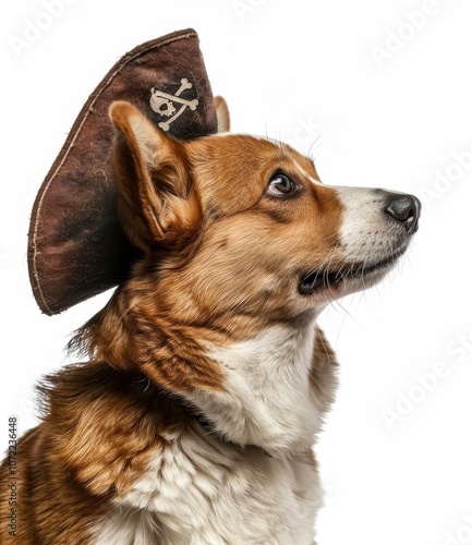 A cute corgi dog wearing a pirate hat photo